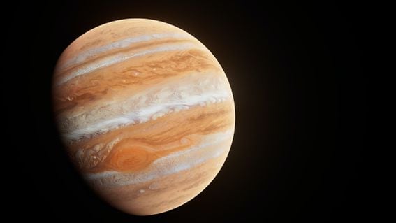 Planet Jupiter and its great red spot