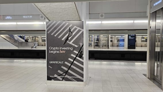 Grayscale advert at the World Trade Center PATH station in New York (Nikhilesh De/CoinDesk)