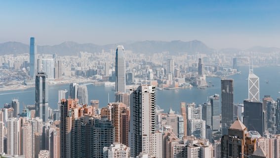 Hong Kong harbor skyline view into Kowloon