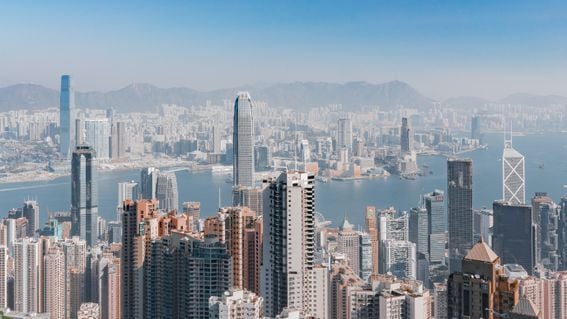 Hong Kong harbor skyline view into Kowloon