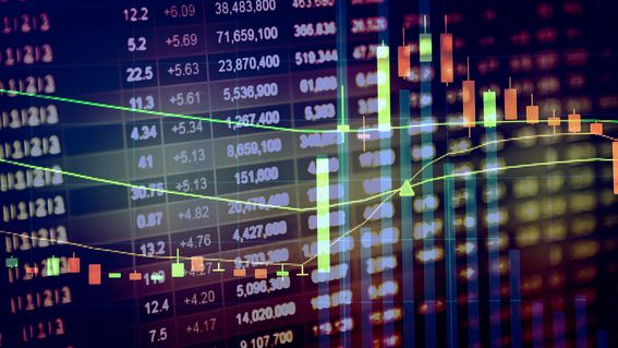 Graph superimposed over a markets monitor