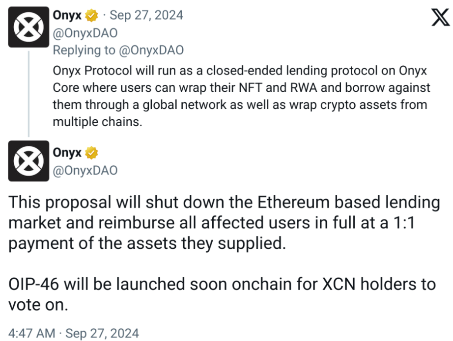 Onyx sẽ đóng cửa thị trường cho vay dựa trên Ethereum