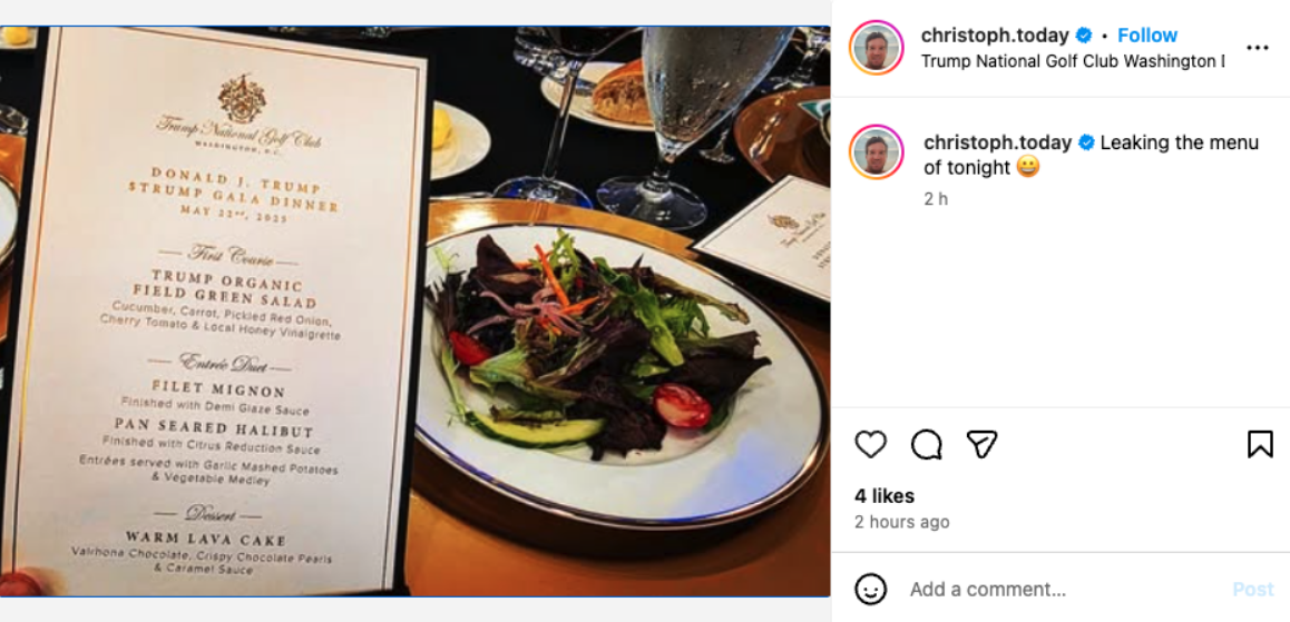 Hé lộ hình ảnh bữa tối của top holder TRUMP và Tổng thống Donald Trump