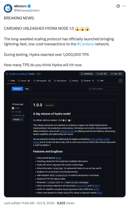 hydra-node-1-1 Cardano ra mắt Hydra Node 1.0 trong bối cảnh thúc đẩy ZK Evolution
