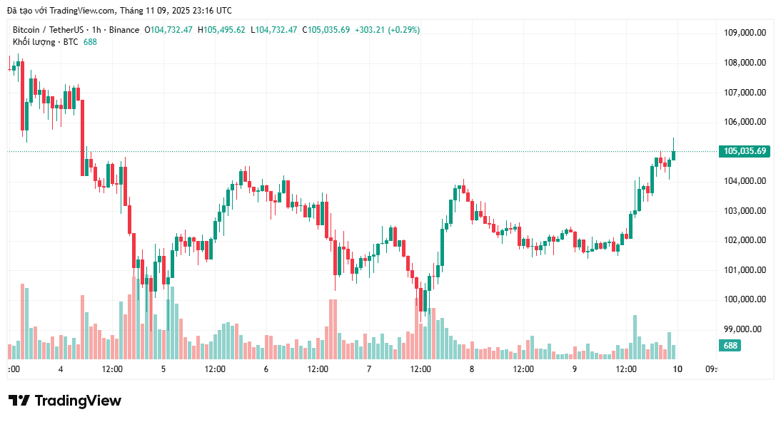 Giá Bitcoin tăng lên 105.000 USD