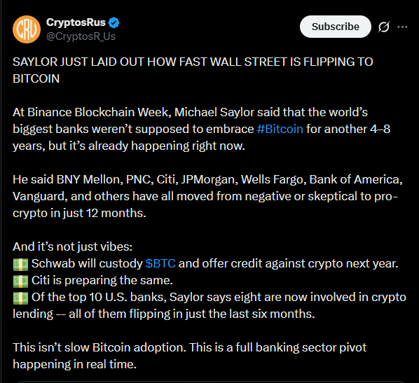 Michael Saylor giải thích lý do tại sao các ngân hàng không chờ đợi Bitcoin