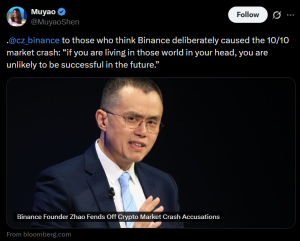 Changpeng Zhao bác bỏ cáo buộc Binance làm trầm trọng thêm sự sụp đổ của thị trường tiền điện tử