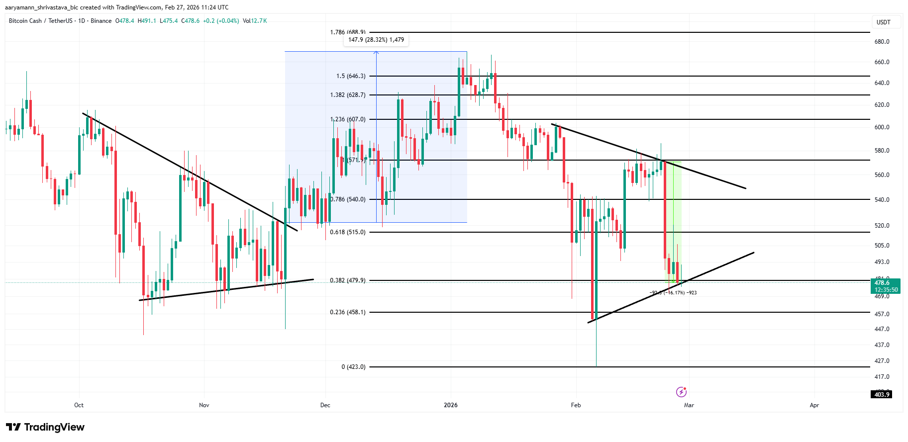 bitcoin-cash-co-the-tang-gia-khong-coinphoton Liệu Bitcoin Cash (BCH) có thành công trong việc lặp lại mô hình tăng trưởng 28% từ năm 2025?