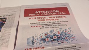 Quảng cáo bí ẩn trên Wall Street Journal làm bùng lên cuộc tranh cãi mới về cổ phiếu token hóa